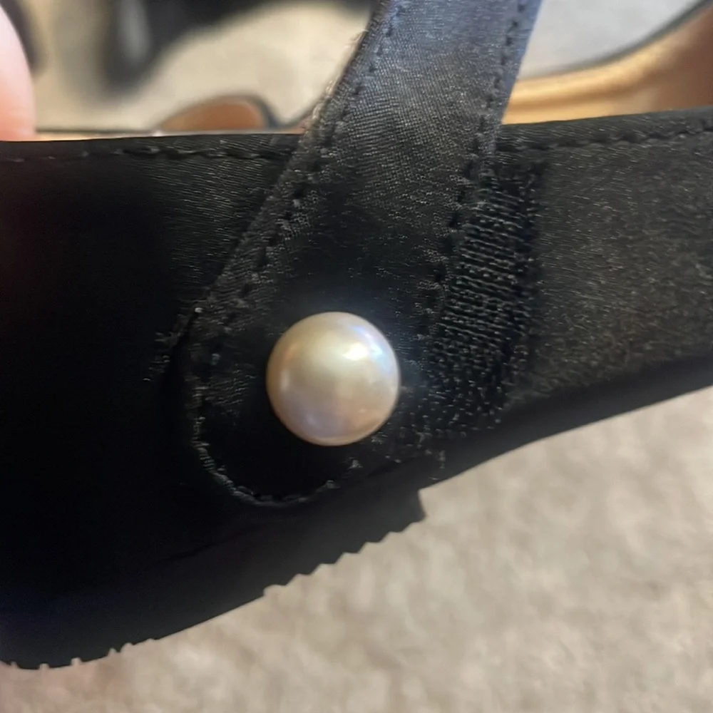Funky monkey black satin shoes ballet flats with pearls size 1